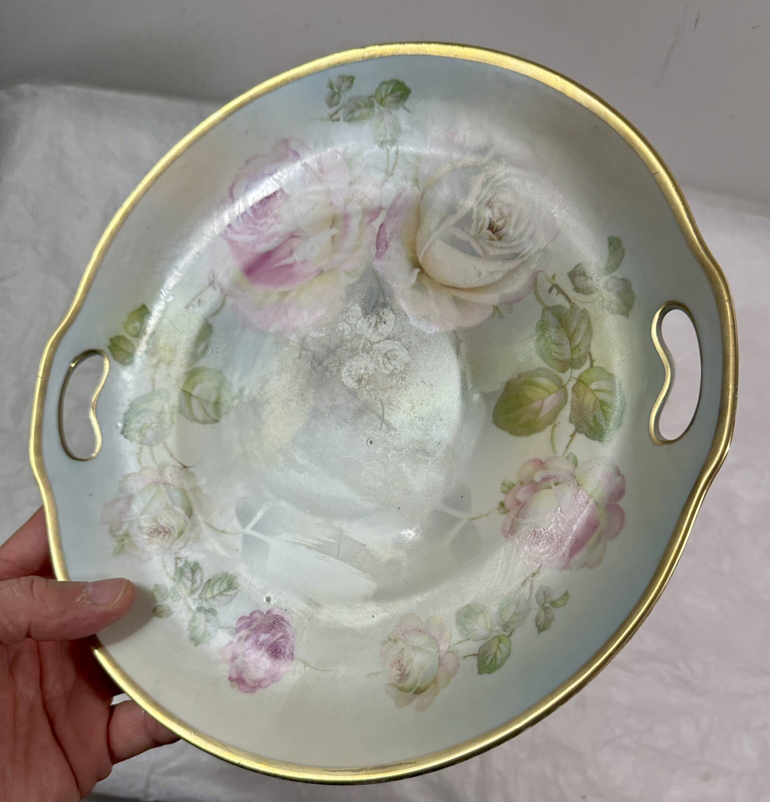 Vintage Prussia Hand Painted Roses Porcelain Serving Plate/Platter - 10" - Image 4