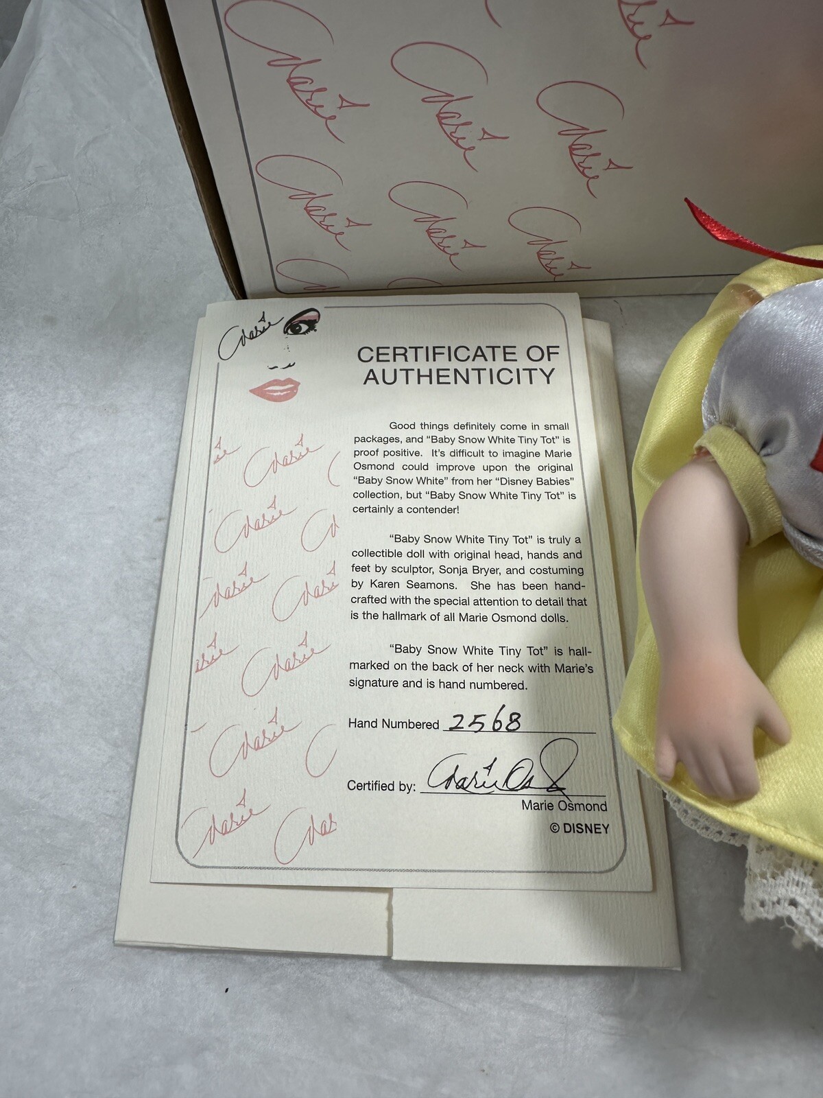 Marie Osmond Tiny Tots Baby Snow White - Box, Certificate of Authenticity - Image 3