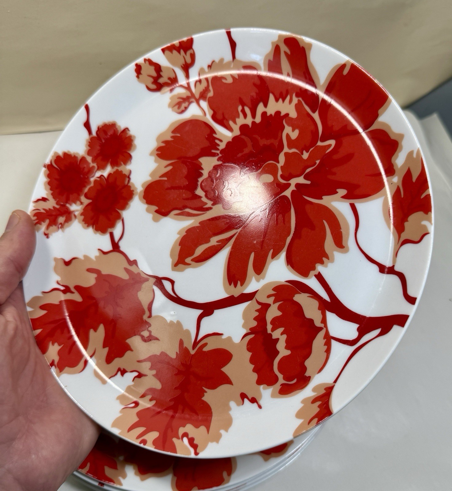 Set of 7 (Seven) Home Carmine Blossom Salad Plates - 8-3/8" - Image 2