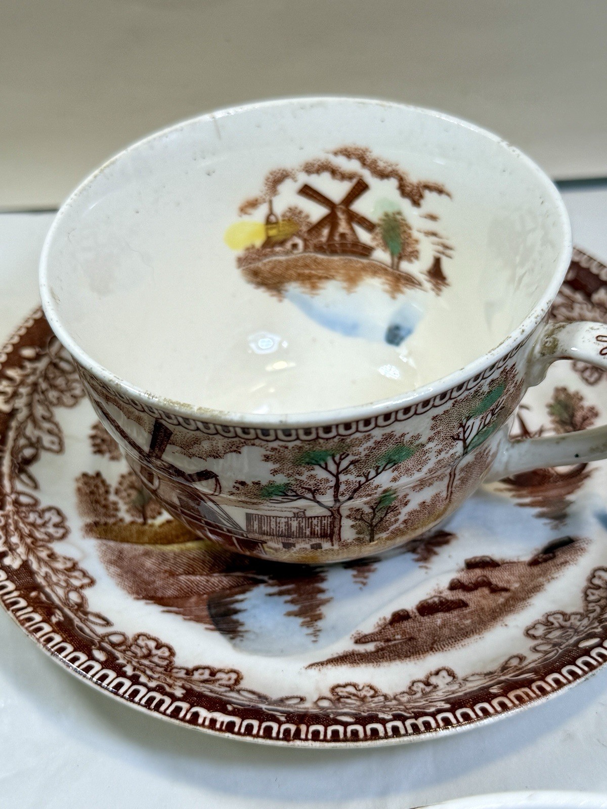 Set of Four Tea Cups & Saucers Holland Windmill / Sailing Boats - Japan - Image 12