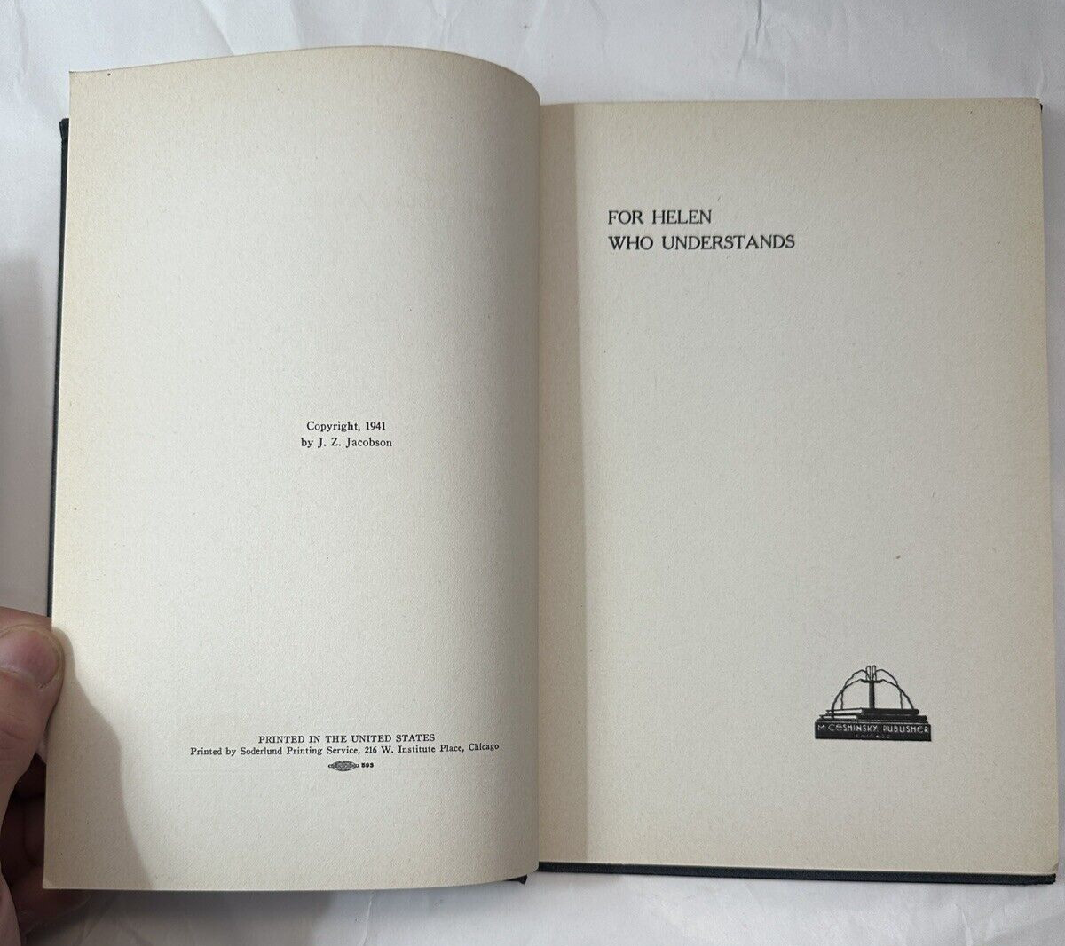 *SIGNED* Joy Cometh in the Morning by J. Z. Jacobson 1941 M. Ceshinski Hardcover - Image 3