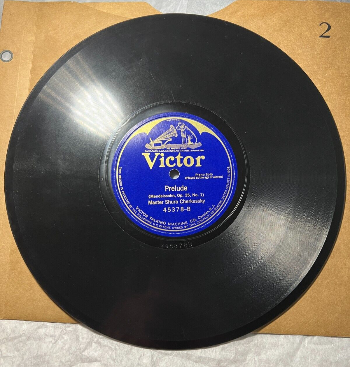Shura Cherkassky 78rpm Single 10-inch Victor Records #45378 - 1920 Recording - Image 1