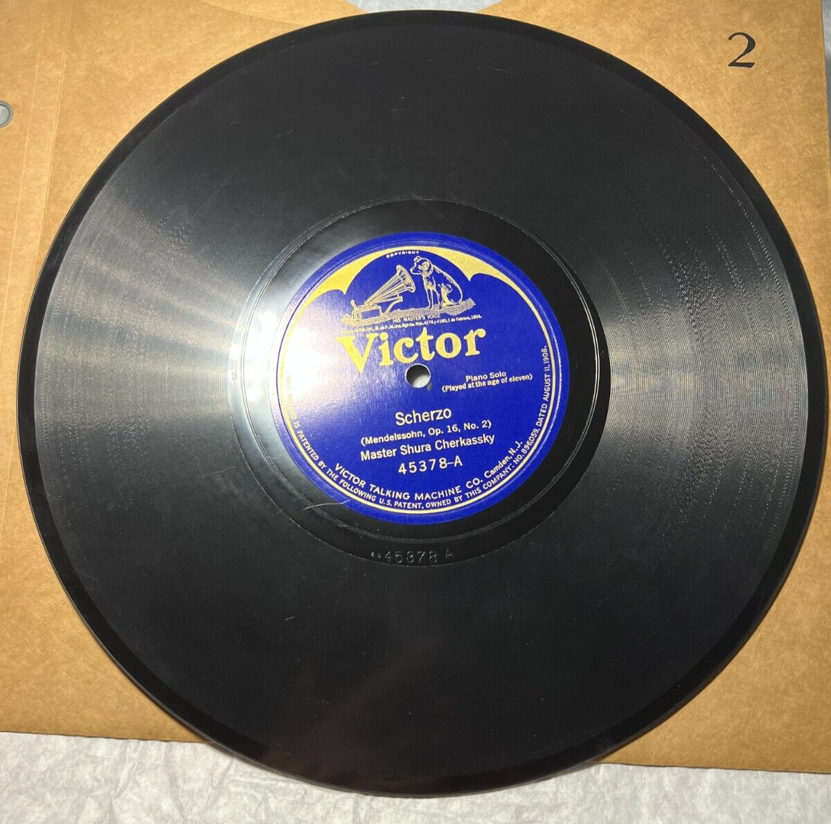 Shura Cherkassky 78rpm Single 10-inch Victor Records #45378 - 1920 Recording