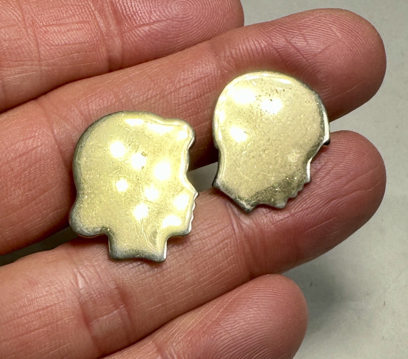 Vintage Men Cufflinks - Boy and Girl Profile -- 1960s