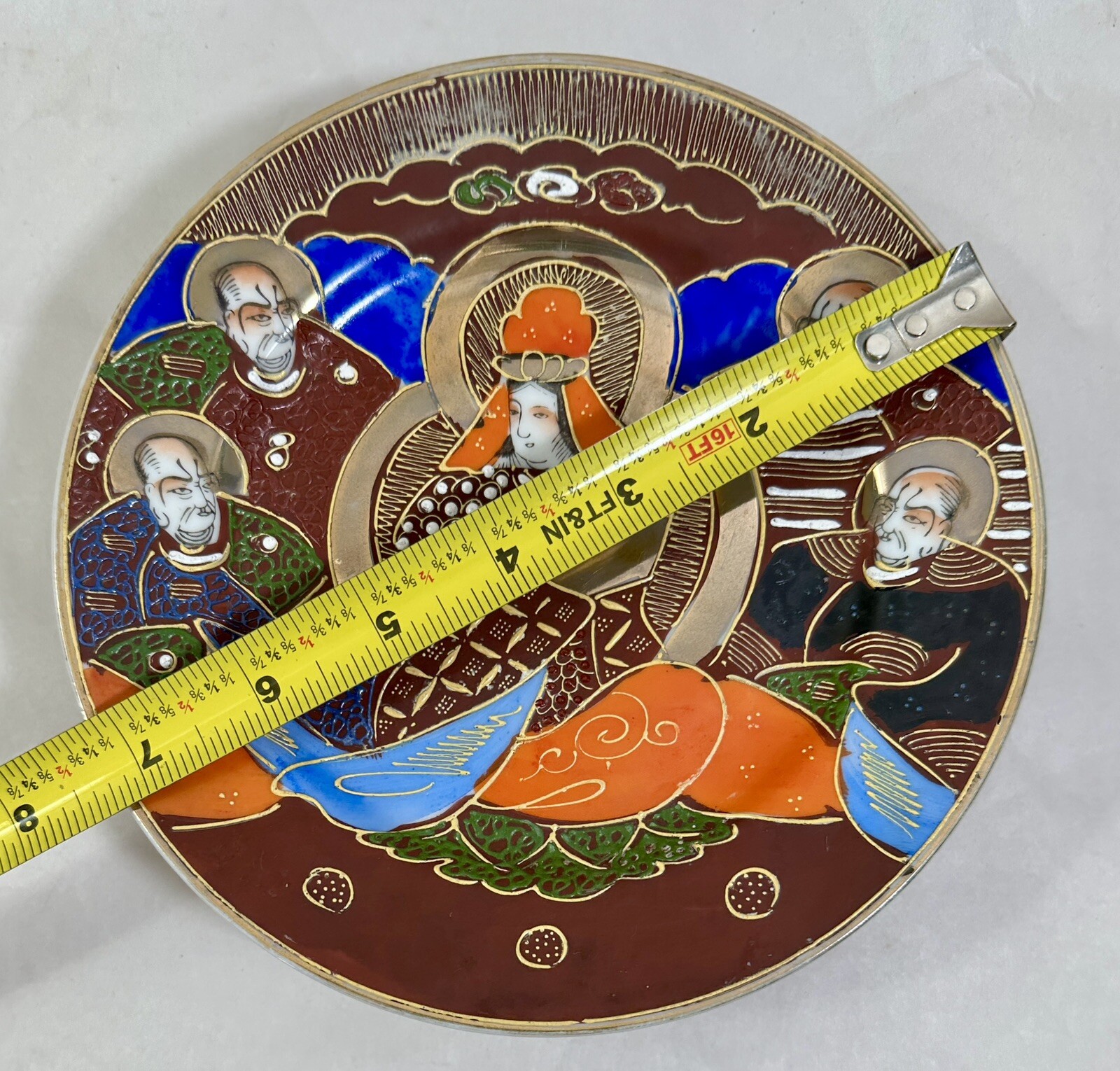 Six (6) Satsuma Japanese Moriage Goddess Kanna & 4 Immortals Plates - 7-1/8" - Image 2