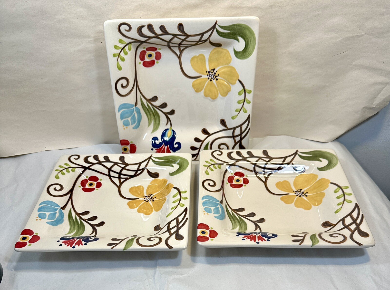 Set of 3 (Three) Vida For Eva Méndes For España Jardine 8" Square Salad Plates