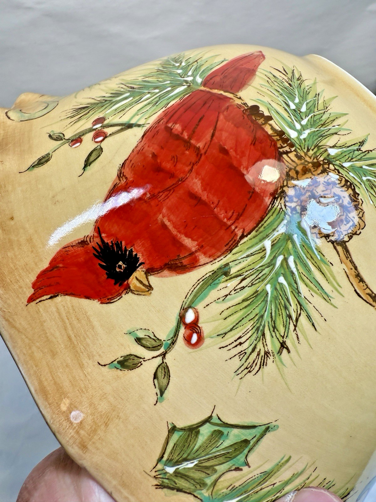 Maxcera 10" Serving Bowl - Red Cardinal / Berries / Holly / Xmas Motifs - EUC - Image 6