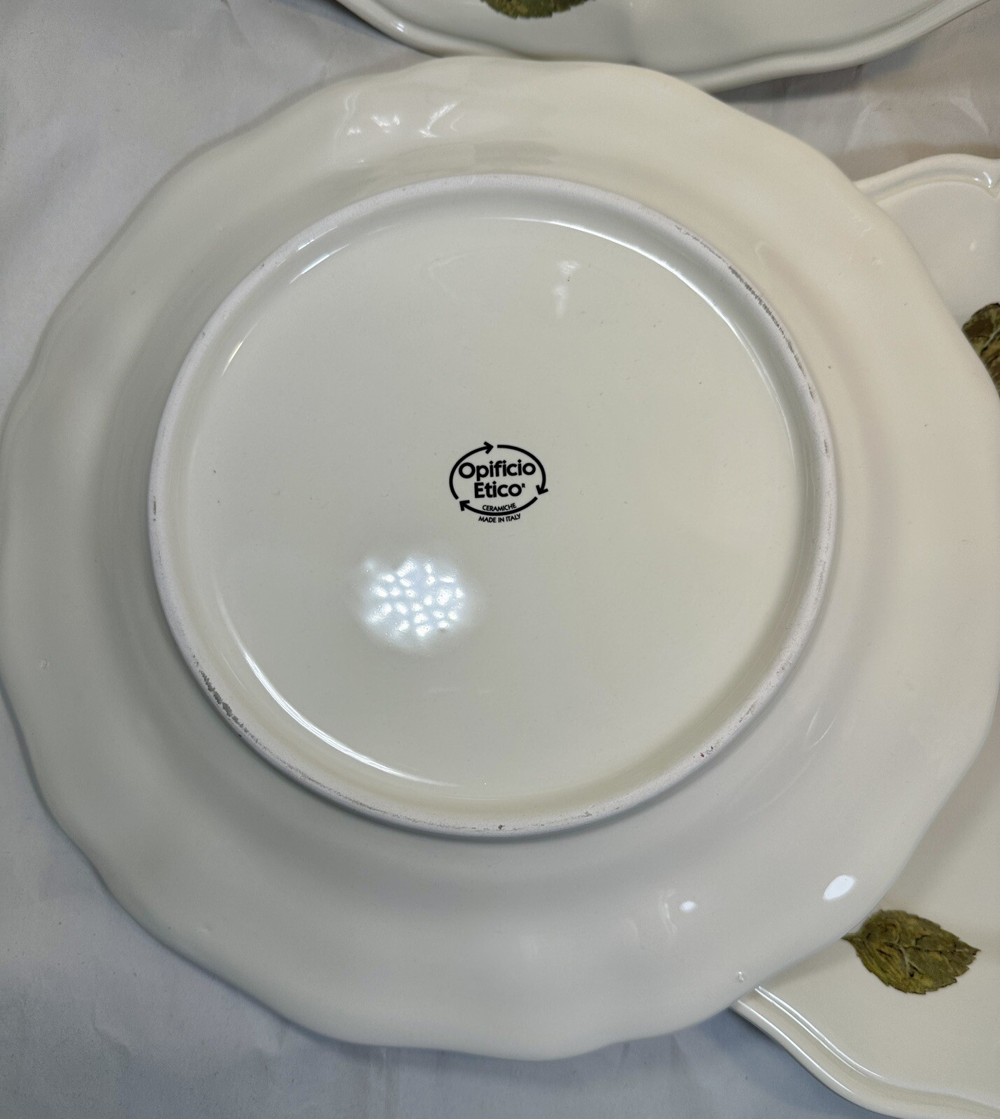 Set of 3 Opificio Etico Ceramic Scalloped Pear Theme Dinner Plates Italy 11” NOS - Image 5