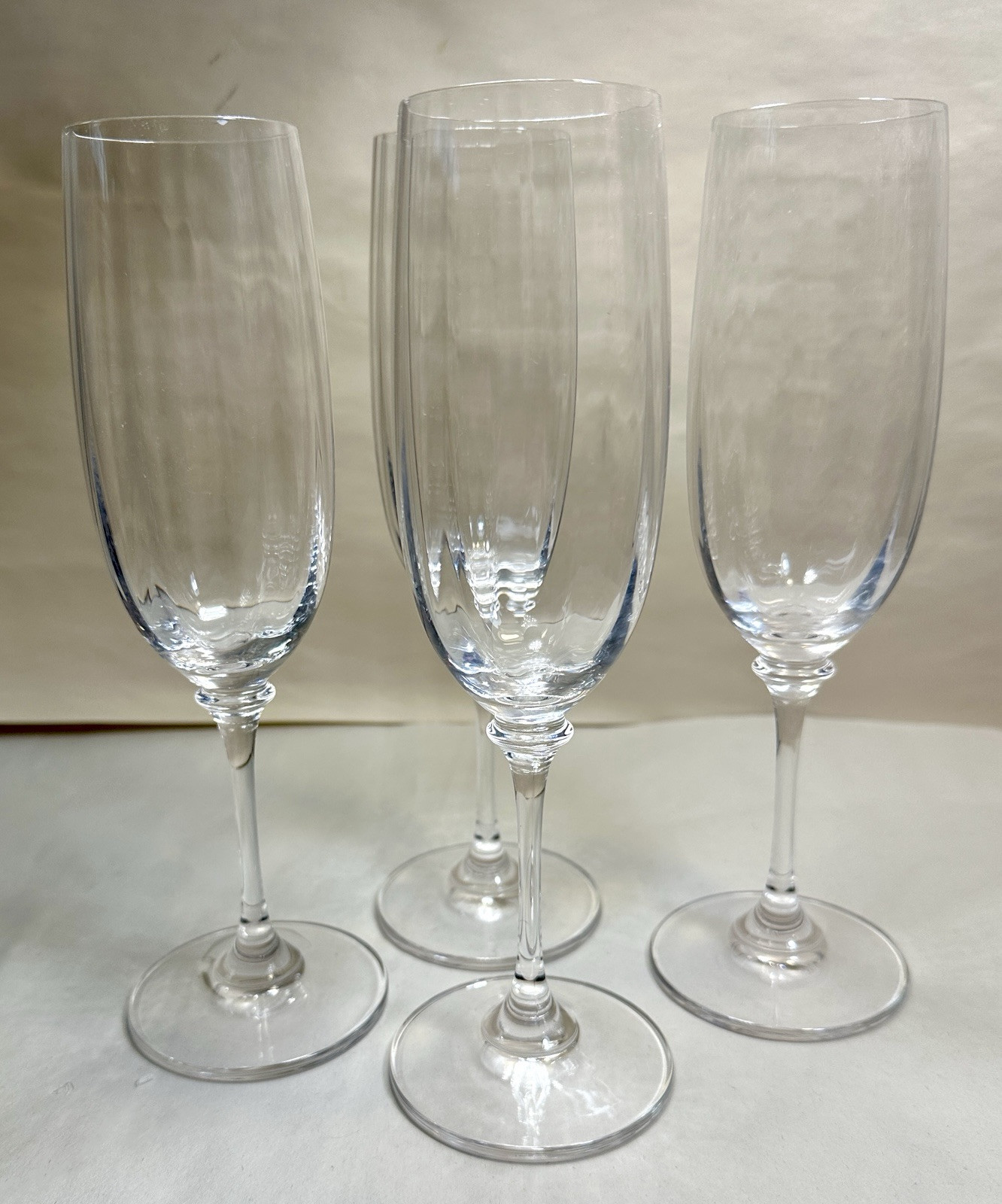 Four Mikasa Austria STEPHANIE T7201 Crystal Optic Bowl 8 1/2” Champagne Flutes