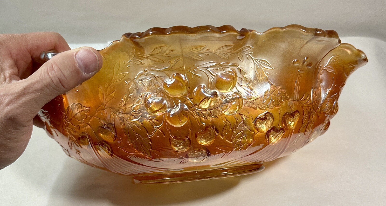 Fenton Oval Marigold Iridescent 13 x 9 Inch Carnival Glass Bowl - Immaculate - Image 5