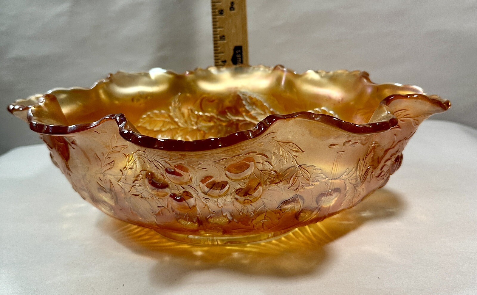 Fenton Oval Marigold Iridescent 13 x 9 Inch Carnival Glass Bowl - Immaculate - Image 10