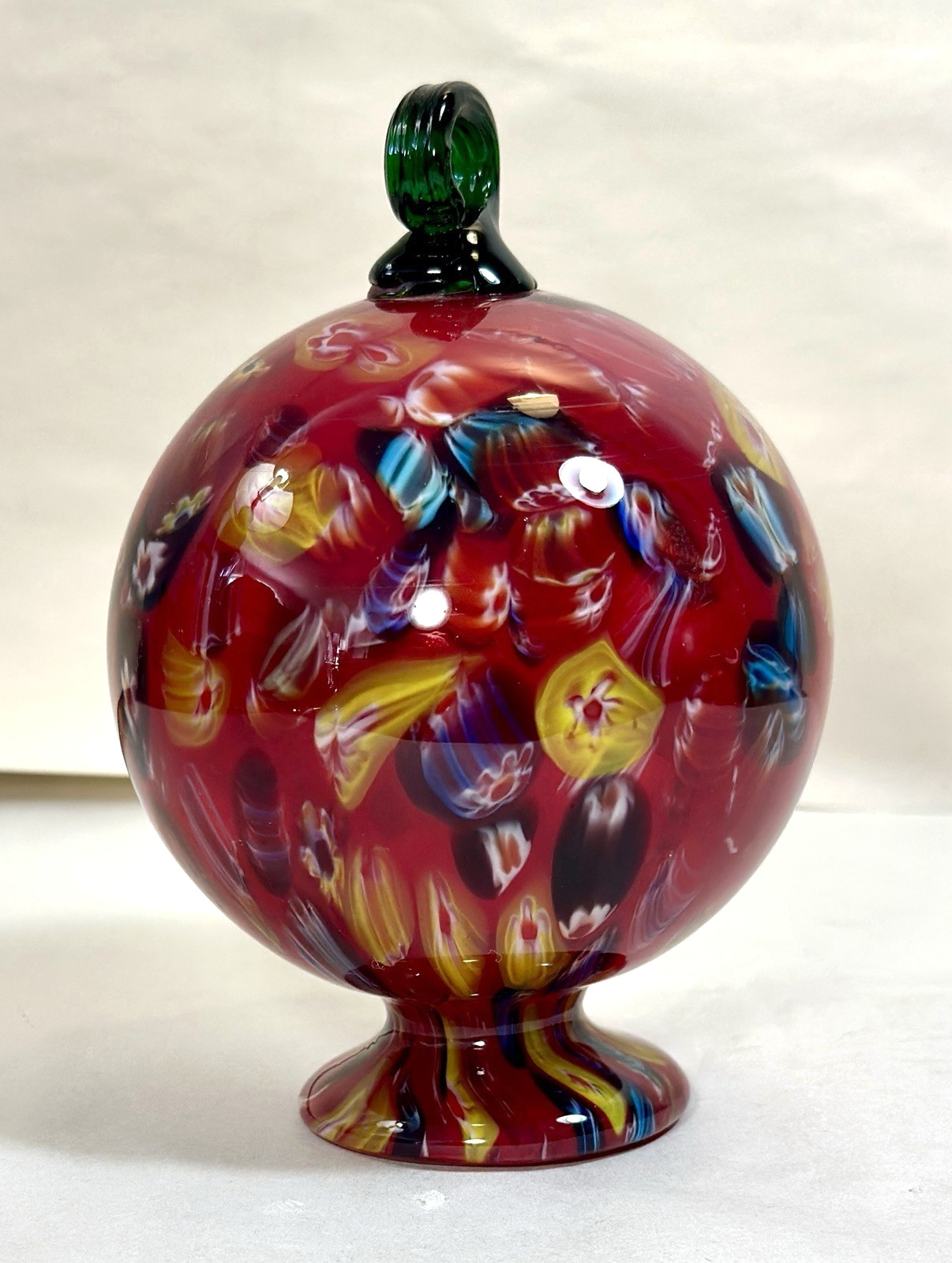 Murano Millefiori Globe Orb Footed Free Standing Hanging Witch Ball - Red Blue - Image 1