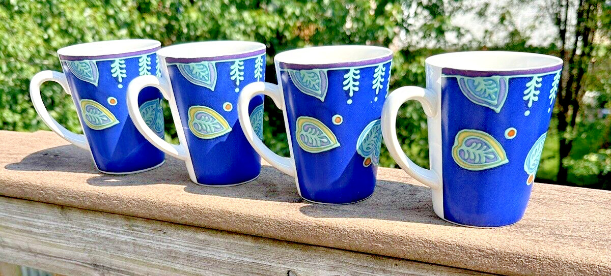 Four (4) Block Basics Sonora Mugs / Cups By Morag Benepe - 1999 Ceramic Pottery
