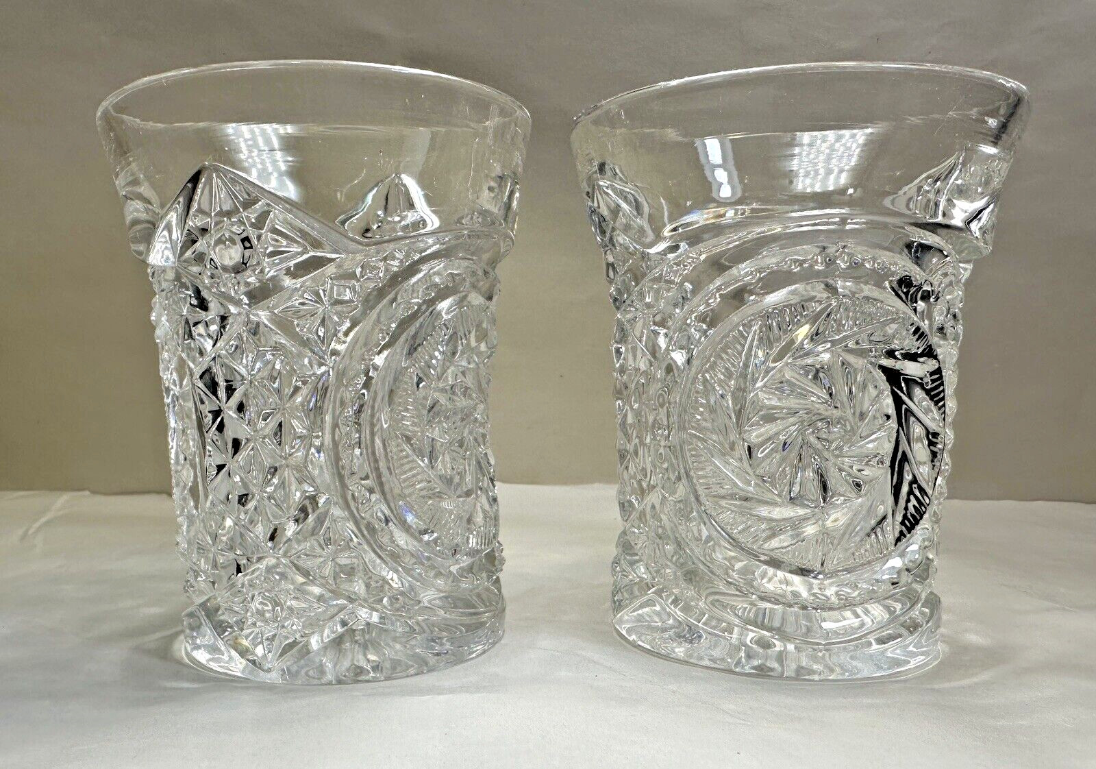 Set of Two (2) 4” American Brilliant Cut Crystal Tumbler Glasses