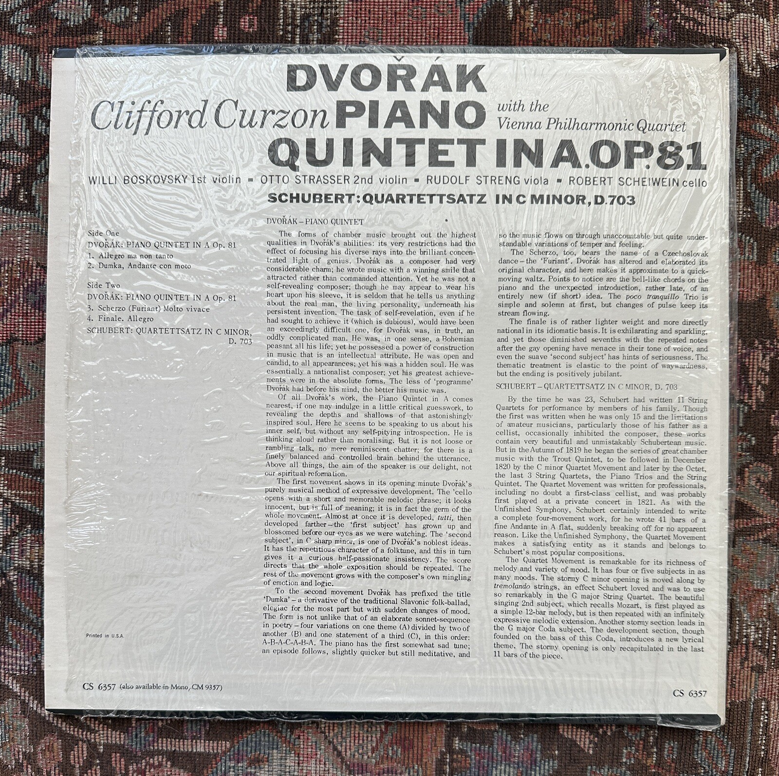 Dvorak: Quintet In A, Opus 81 - Clifford Curzon - LONDON CS6357 - Image 2
