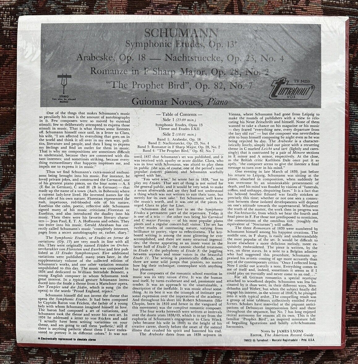 SEALED: Guiomar Novaes - Schumann Symphonic Etudes Op. 13 - Turnabout TV 34259 - Image 1