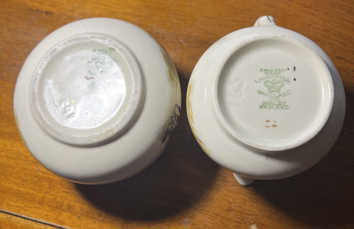 English Ware Lancaster Sandland LTD Hanley England Creamer, Sugar and Saucer EUC - Image 4
