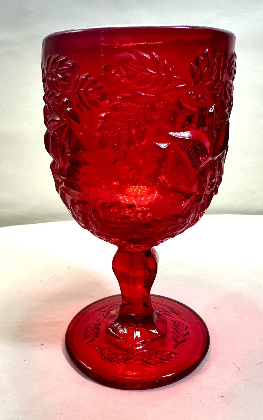 LG Wright Wild Rose Goblet - Ruby Red - 6.5″ - Immaculate