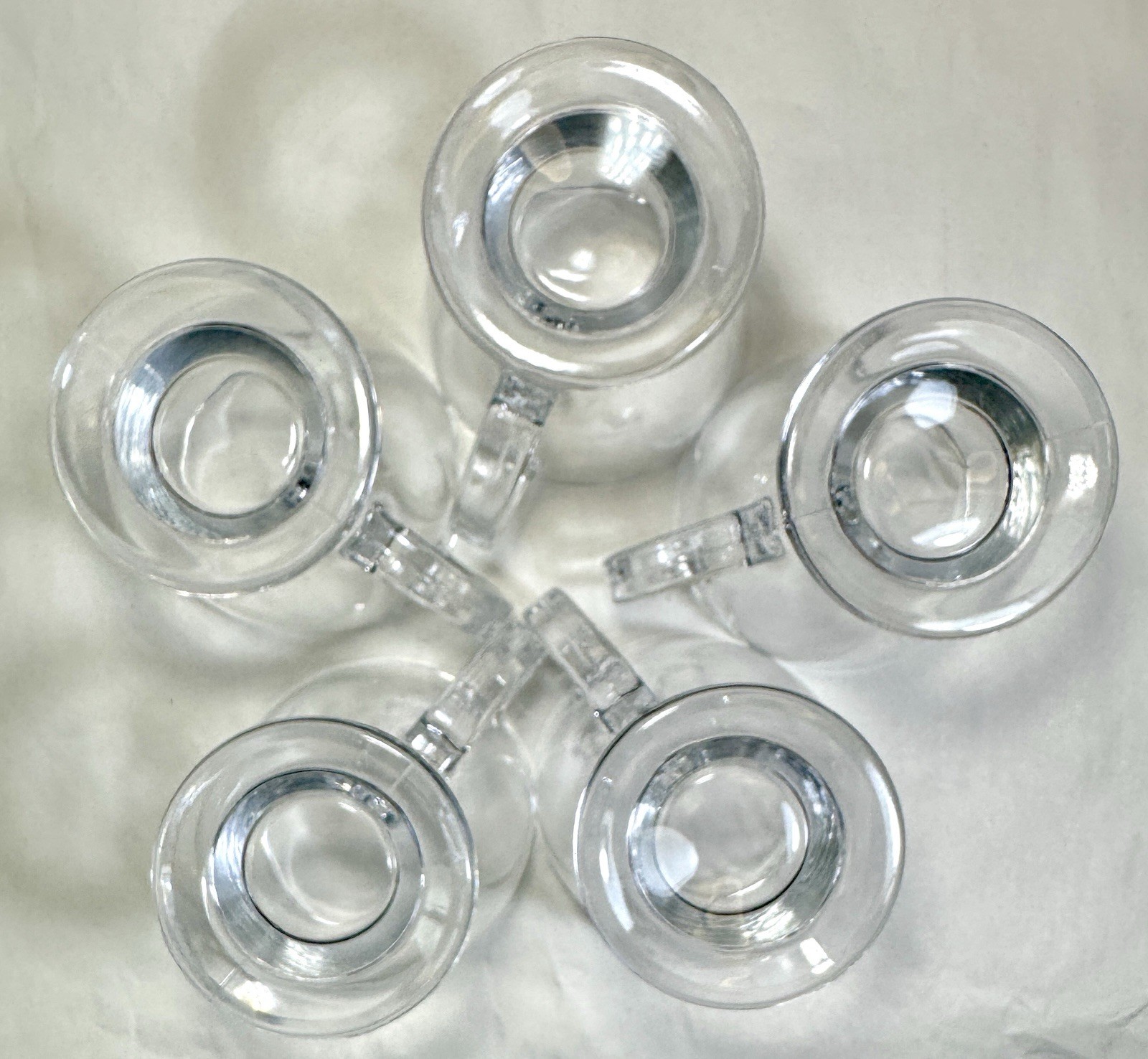 Set of 5 (Five) Footed Coffee Mugs Cups Clear Glass Hot Cold Drink 16 oz - NWOT - Image 1