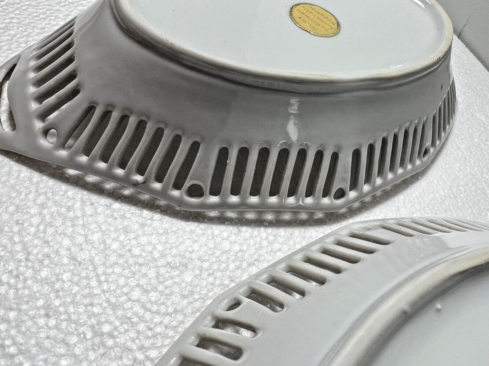 Two East German Porcelain Serving Dishes - Purple Flowers Gold Trim Latice Edge - Image 8