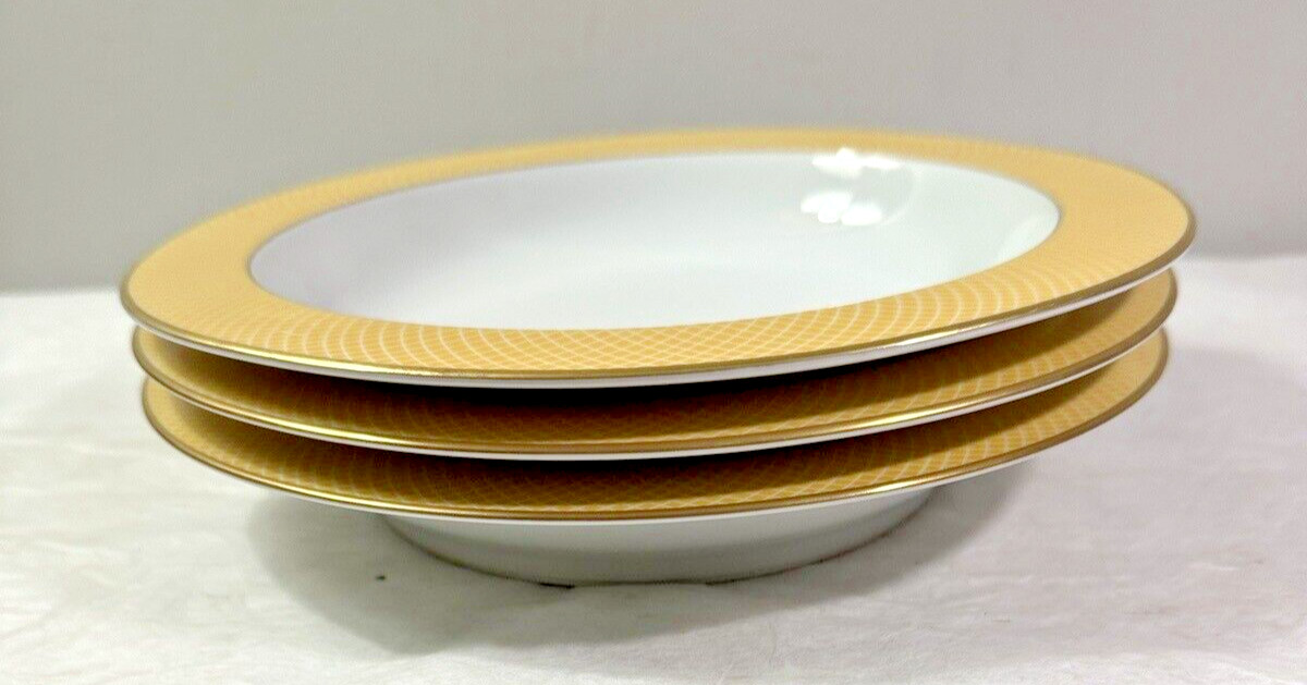 3 BLOCK SPAL Sunrise Gold Trim Rimmed 8 3/4" Soup / Pasta / Salad Bowls - Image 1