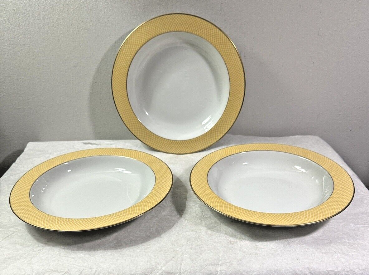 3 BLOCK SPAL Sunrise Gold Trim Rimmed 8 3/4" Soup / Pasta / Salad Bowls