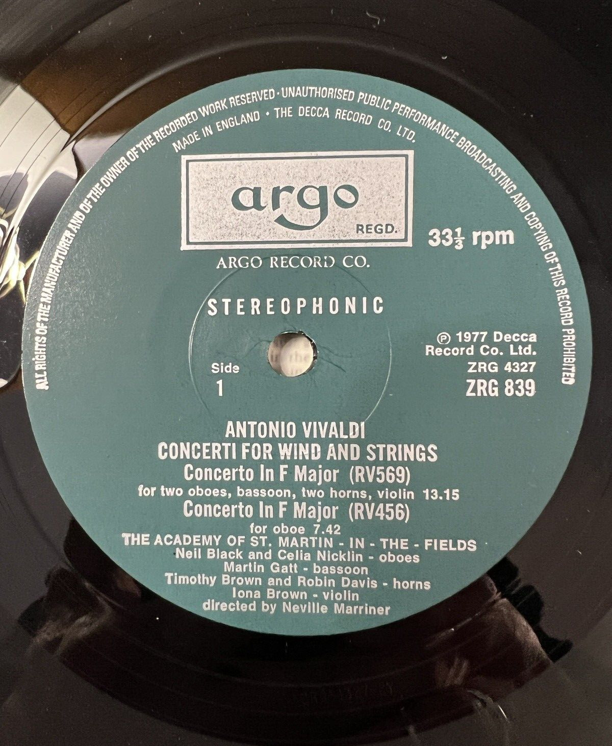 VIVALDI Concerti for Wind and Strings - ARGO ZRG-839 - Neville Marriner ASMF - Image 5
