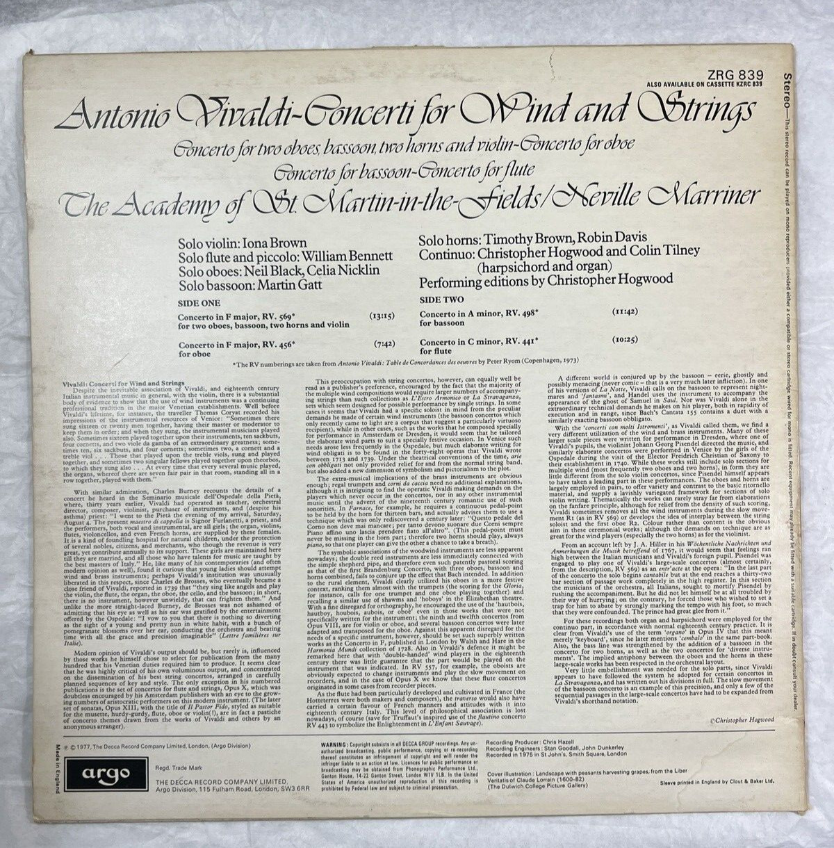 VIVALDI Concerti for Wind and Strings - ARGO ZRG-839 - Neville Marriner ASMF - Image 6
