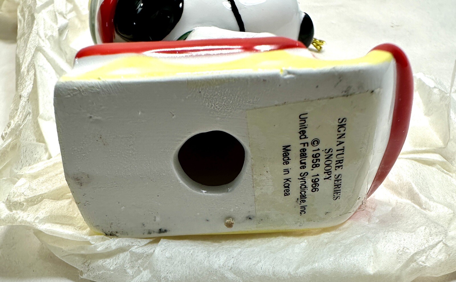 Vintage Korea Ceramic Peanuts Snoopy Christmas Ornament - Sledding - New in Box - Image 5