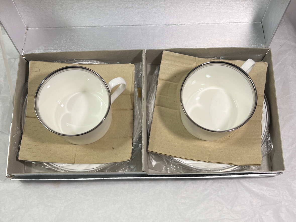 Two (2) Mikasa Platinum Halo Bon Jour Cups and Saucers - NIB - Image 1