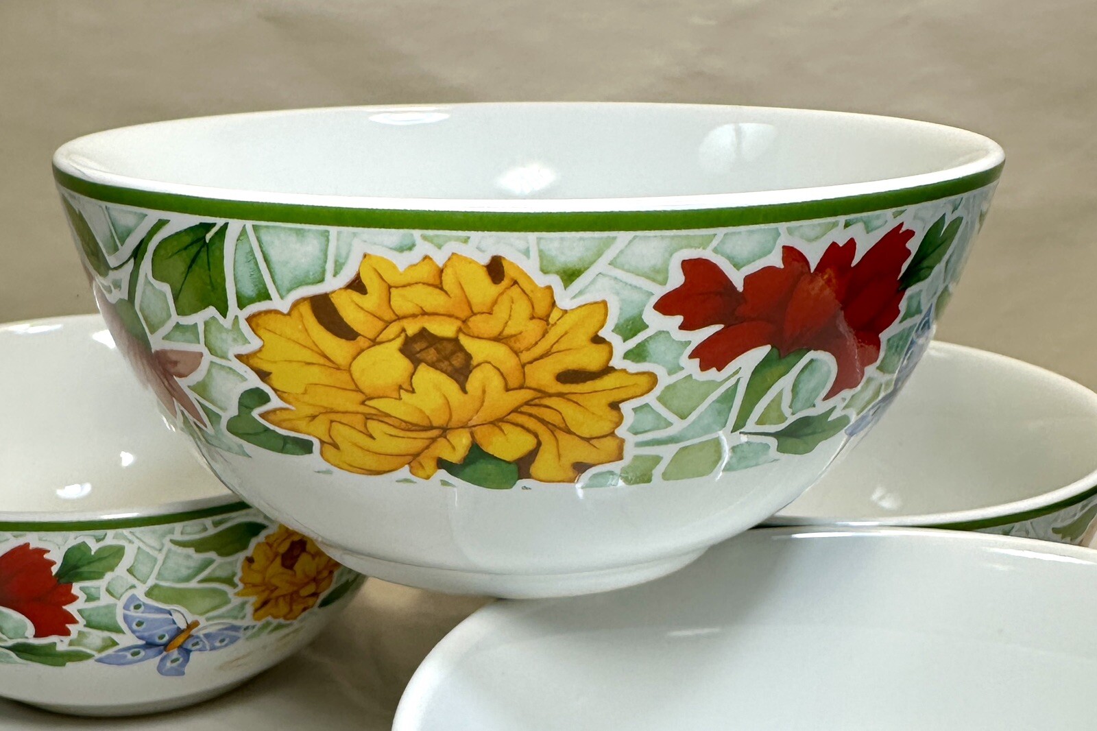 Set Of 4 Pfaltzgraff Mosaic 6" Floral Cereal Bowls - Indonesia - Unboxed - Image 1