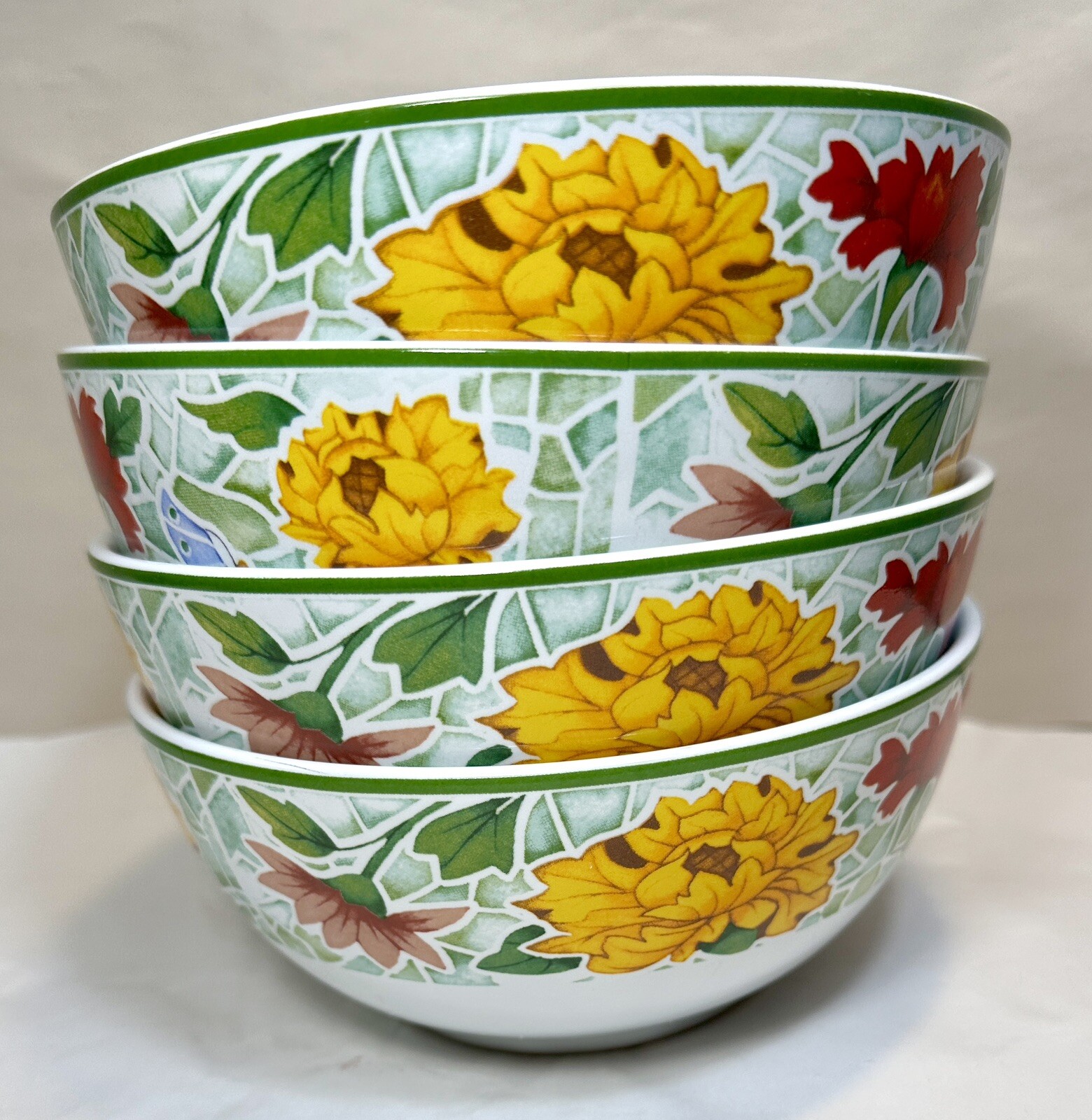Set Of 4 Pfaltzgraff Mosaic 6" Floral Cereal Bowls - Indonesia - Unboxed
