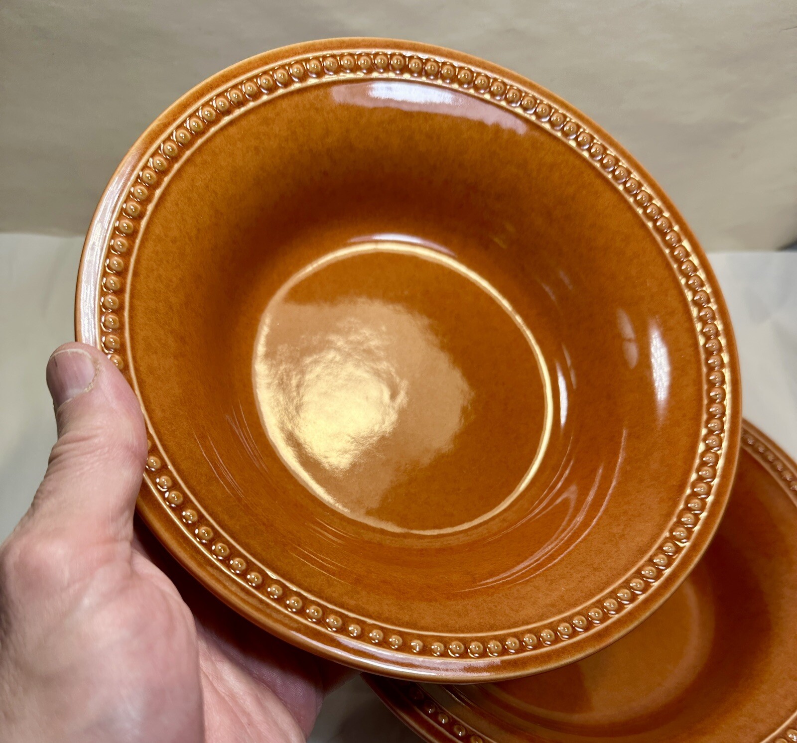 Two (2) Pier 1 Imports Spice Route Pumpkin Beaded Bowls - 8" - Unboxed, Unused - Image 1