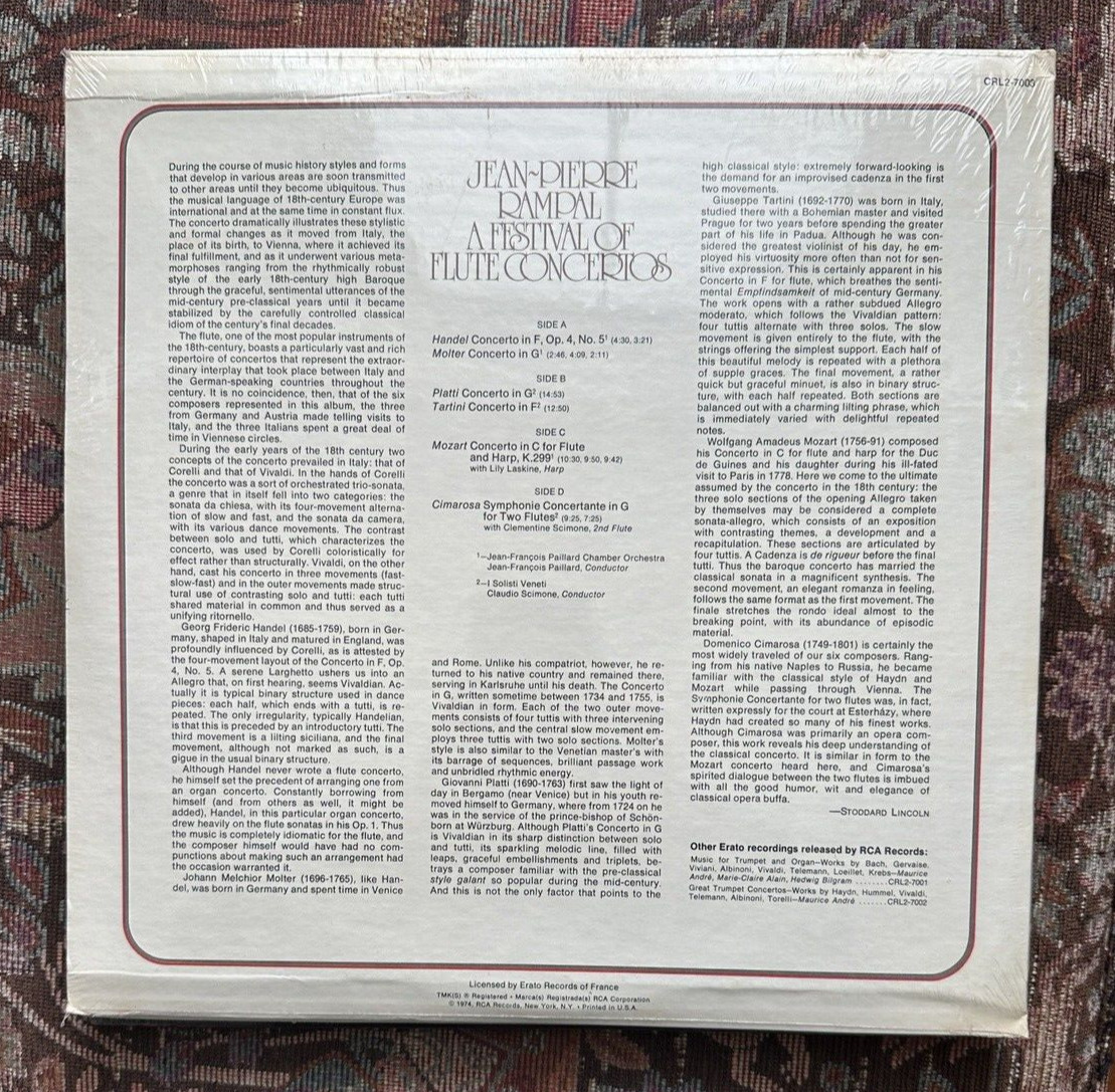 SEALED: Jean Pierre Rampal:  Festival of Flute Concertos - RCA CRL 2-7003 - Image 1