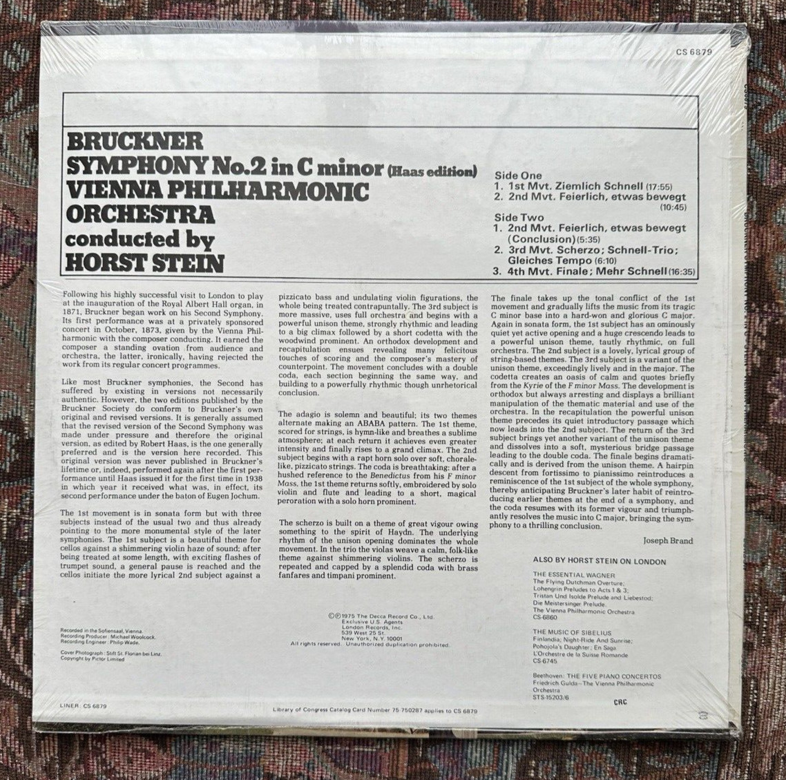SEALED: Bruckner Symphony 2 - Vienna Philharmonic - Horst Stein - CS 6879 - Image 1