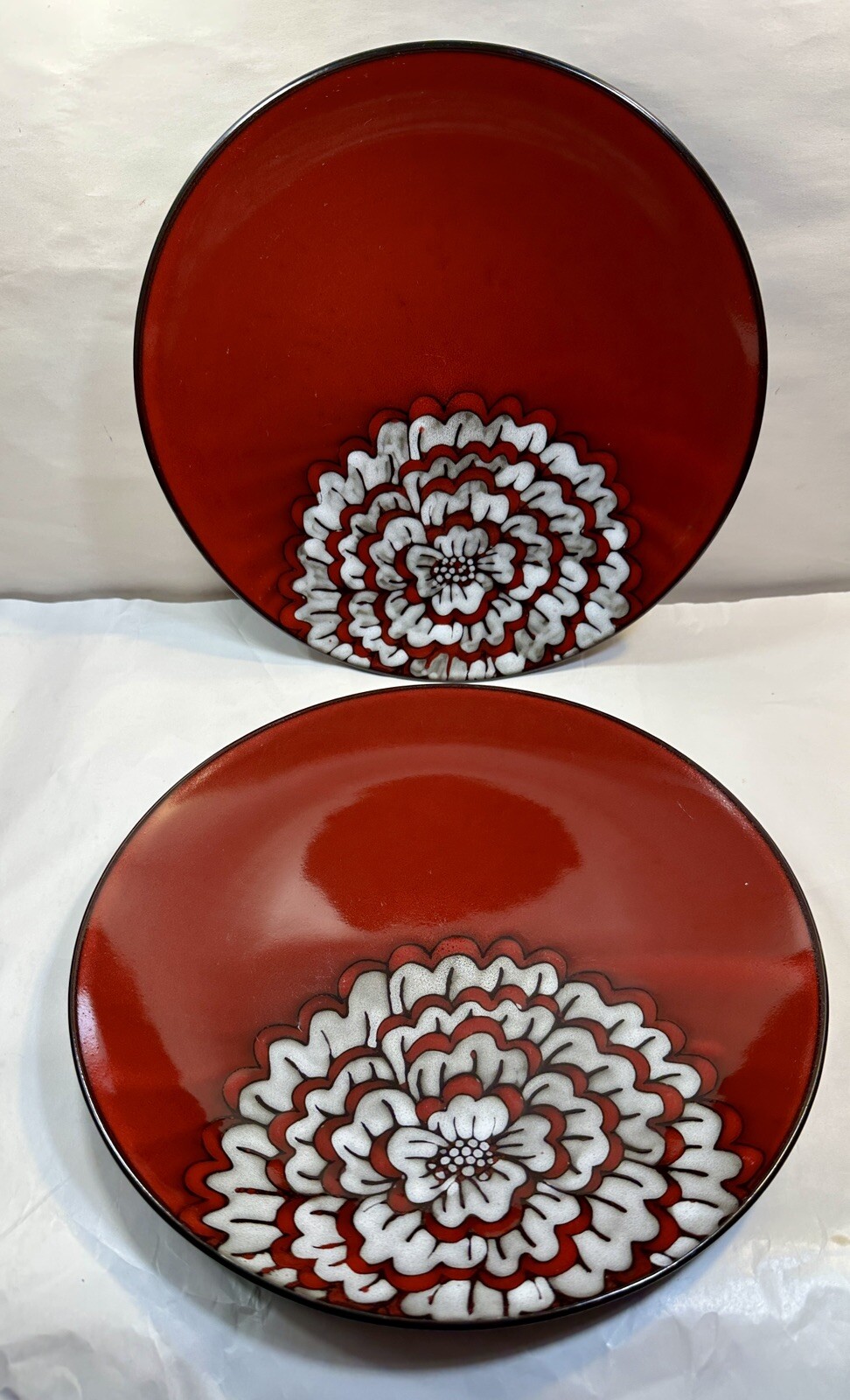 Two (2) Pier 1 Geranium Dinner Plates -- 11 Inches