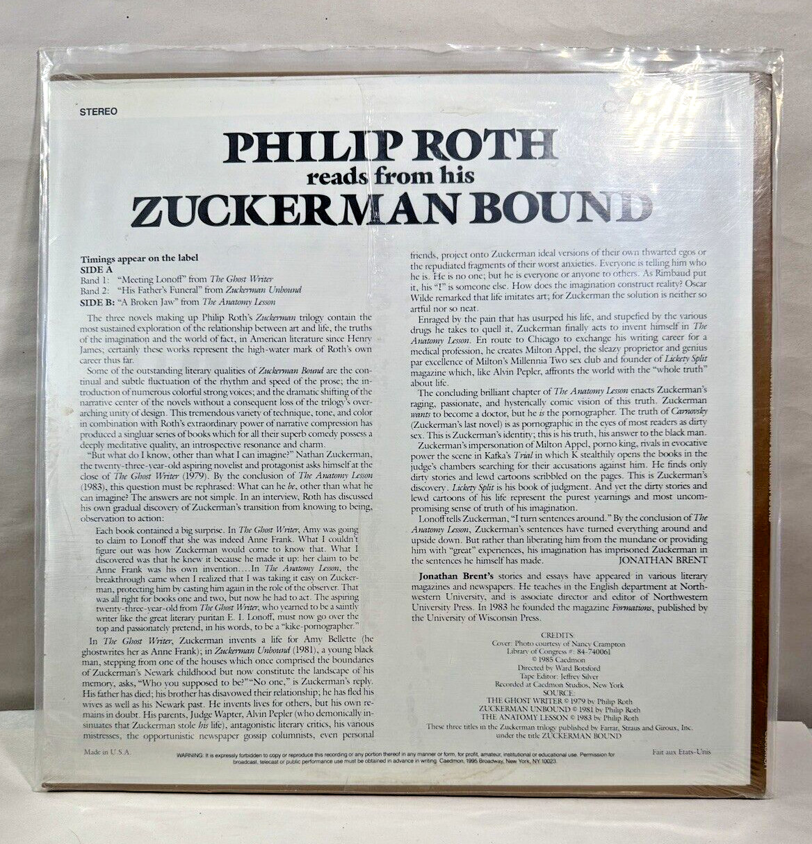 SEALED: Philip Roth – Reads From His Zuckerman Bound - Image 1