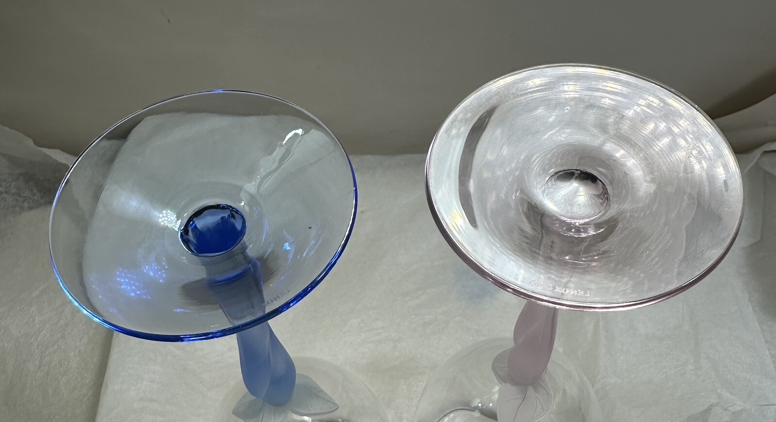 2 Lenox Spring Mist Blue / Pink Frosted Stem Water Goblets/Wine Glasses - 8 3/4" - Image 9