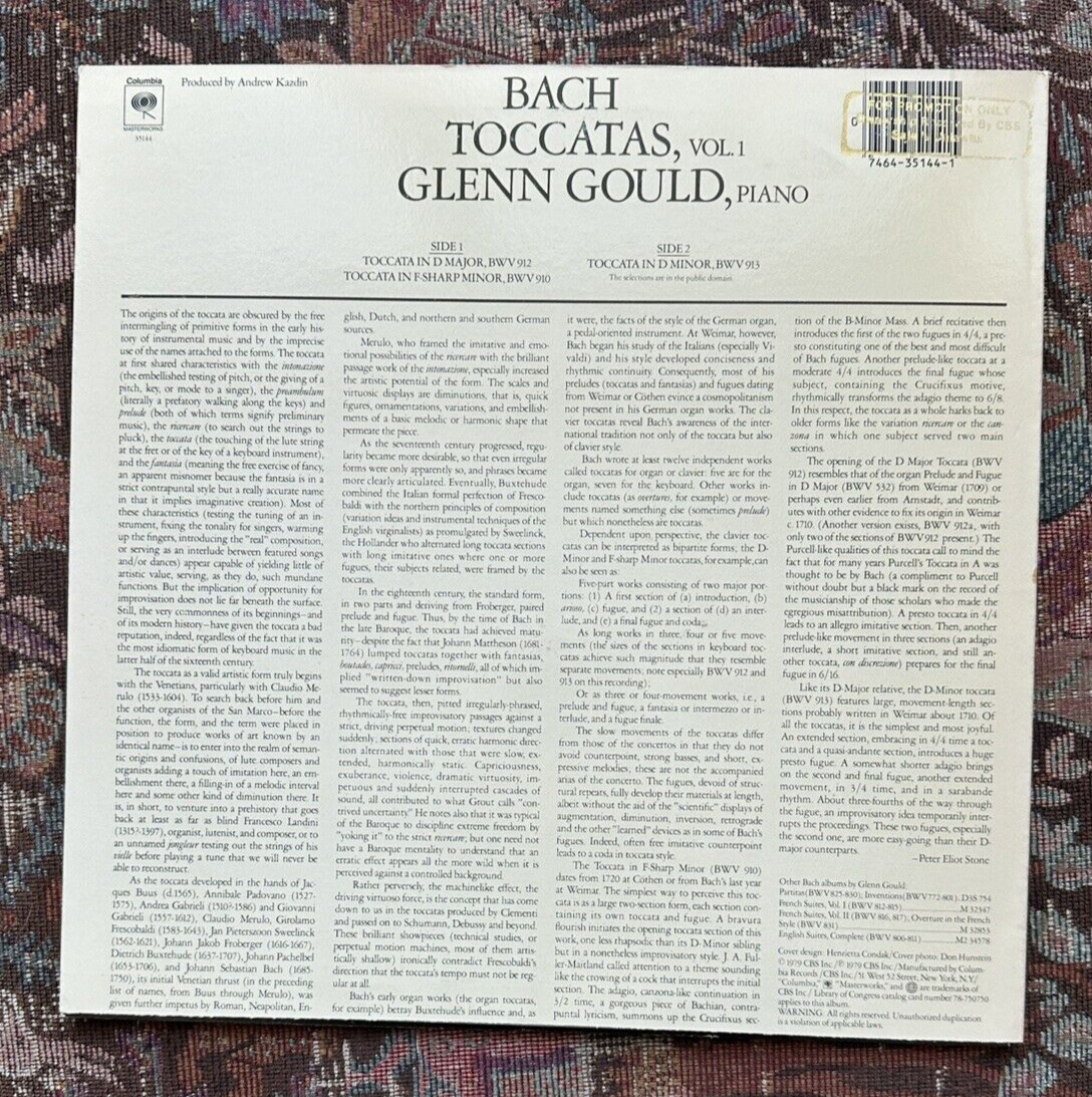 Glenn Gould - Bach Toccatas Vol. 1 - Columbia Masterworks M 35144 - Image 5