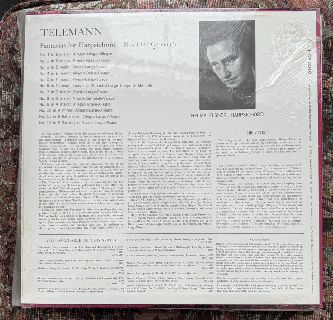 SEALED: ELSNER / TELEMANN - Fantasias for Harpsichord 1-12 (German) -  HCR-5210 - Image 1