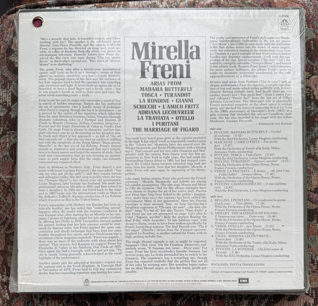 SEALED: Mirella Freni - Arias From Butterfly, Tosca, Turandot - Angel S-37446 - Image 1