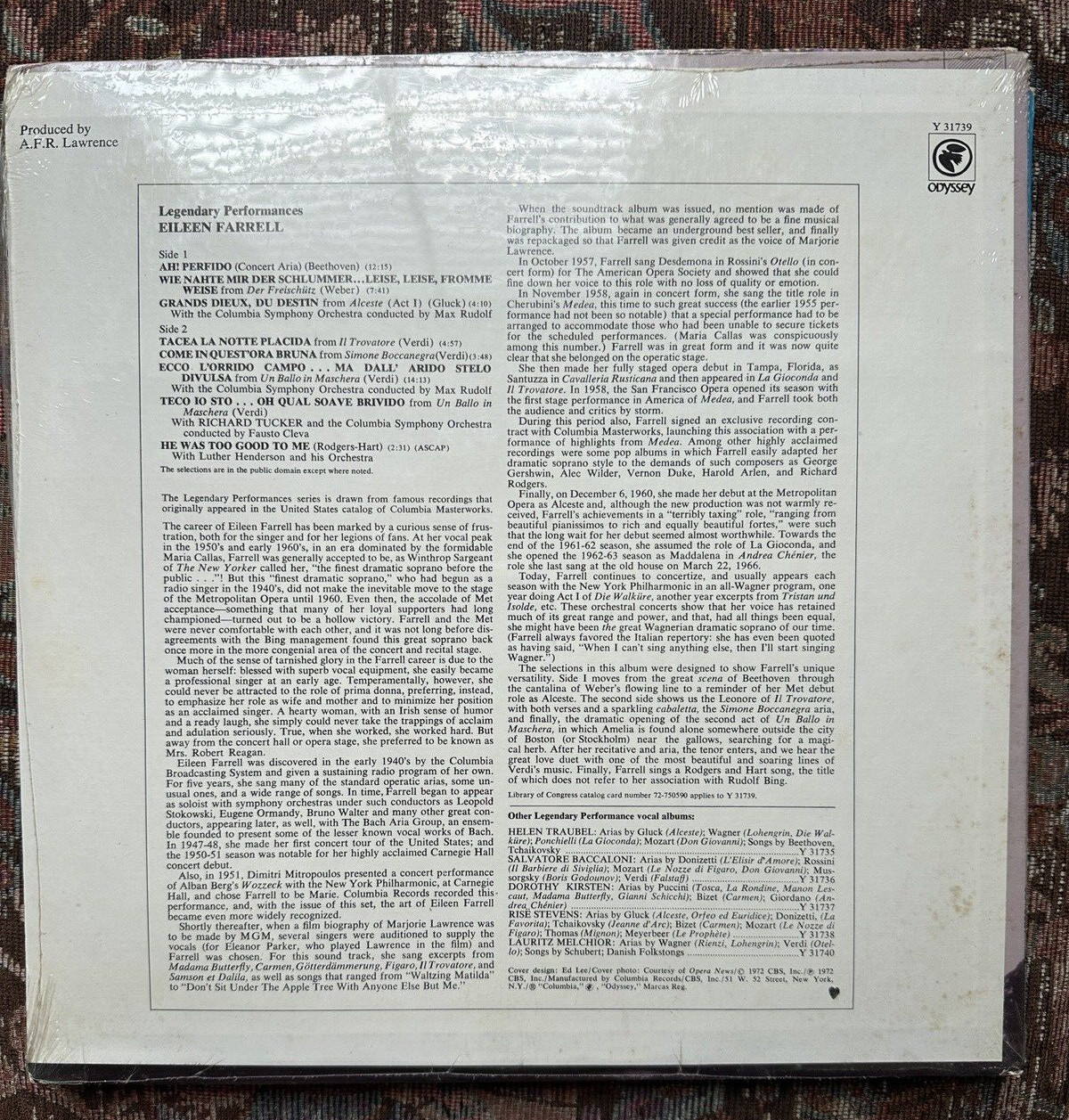 SEALED: Eileen Farrell - Ah! Perfido - Odyssey Y 31729 - Image 1