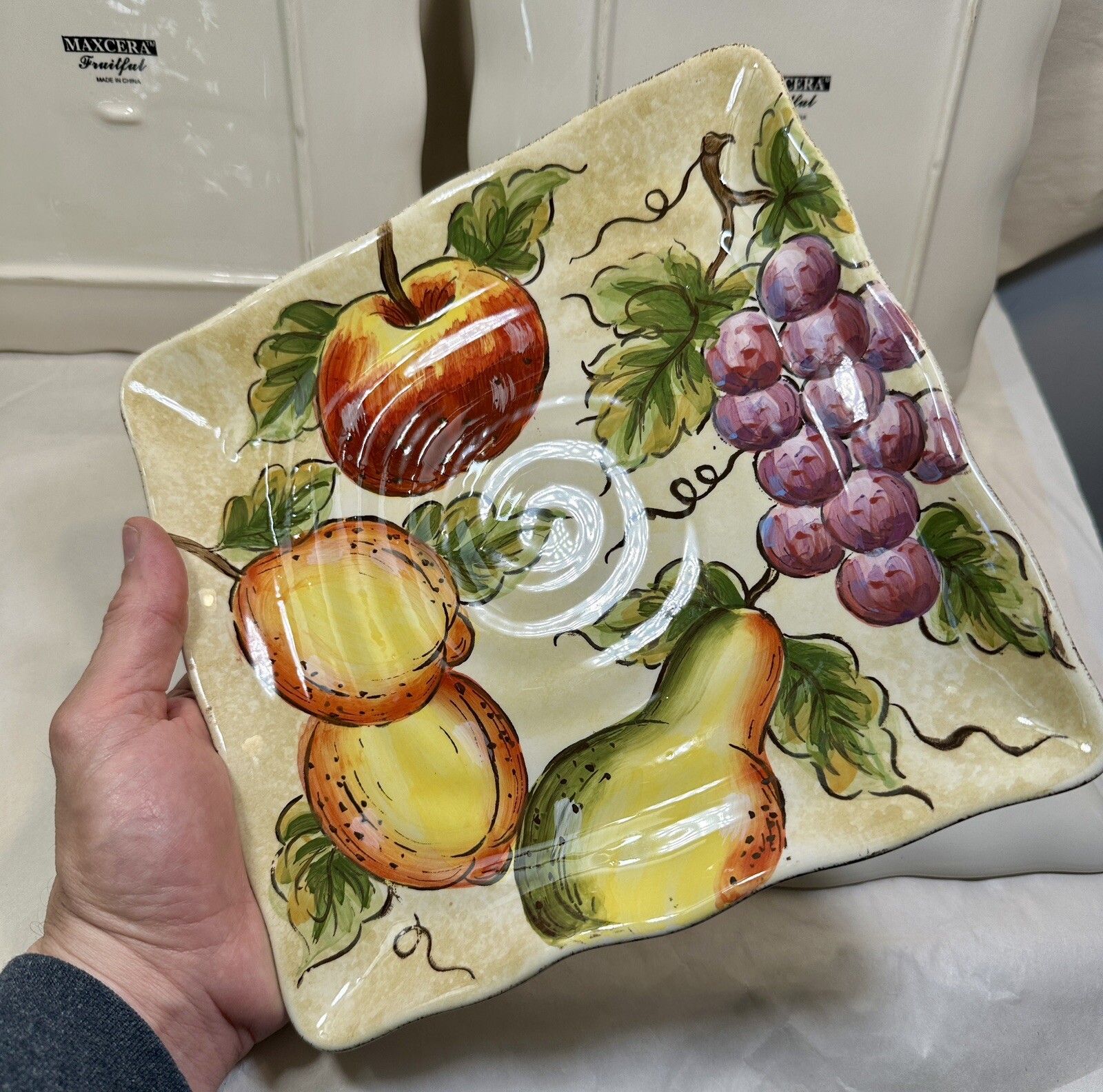 MAXCERA Hand Painted “Fruitful” Ceramic Square Plates 9” Inch - Set Of 4 - Image 1