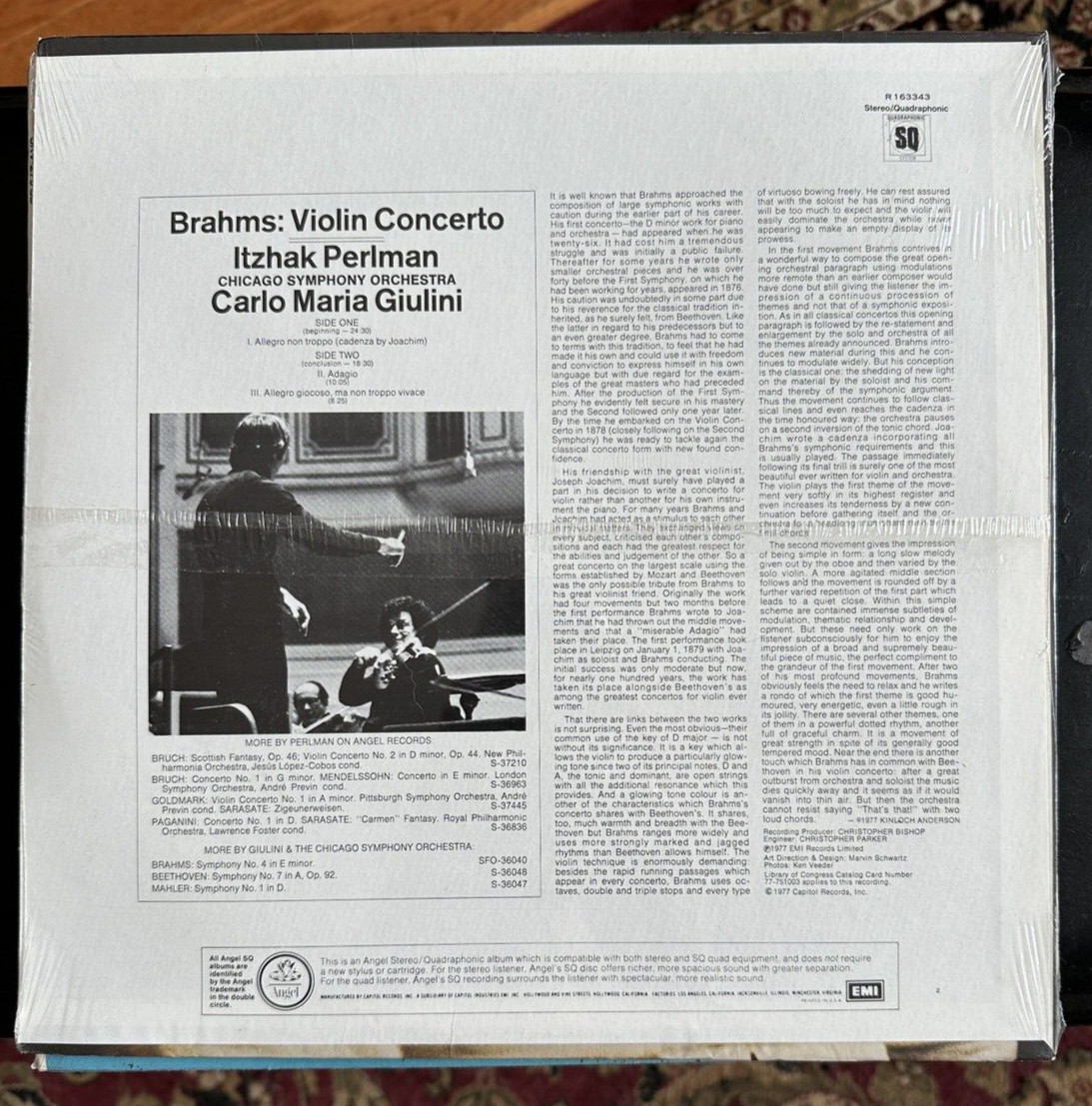 SEALED: Brahms Violin Concerto - Itzhak Perlman / Carlo Maria Giulini - R 163343 - Image 1
