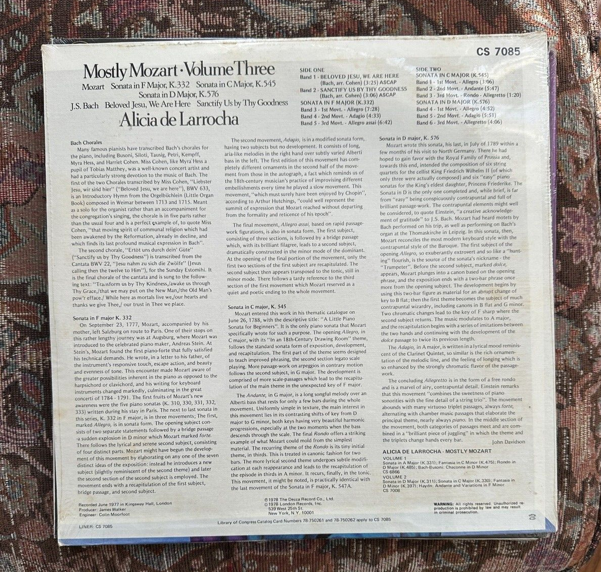 SEALED: Alicia de Larrocha - Mostly Mozart Volume Three - Image 1