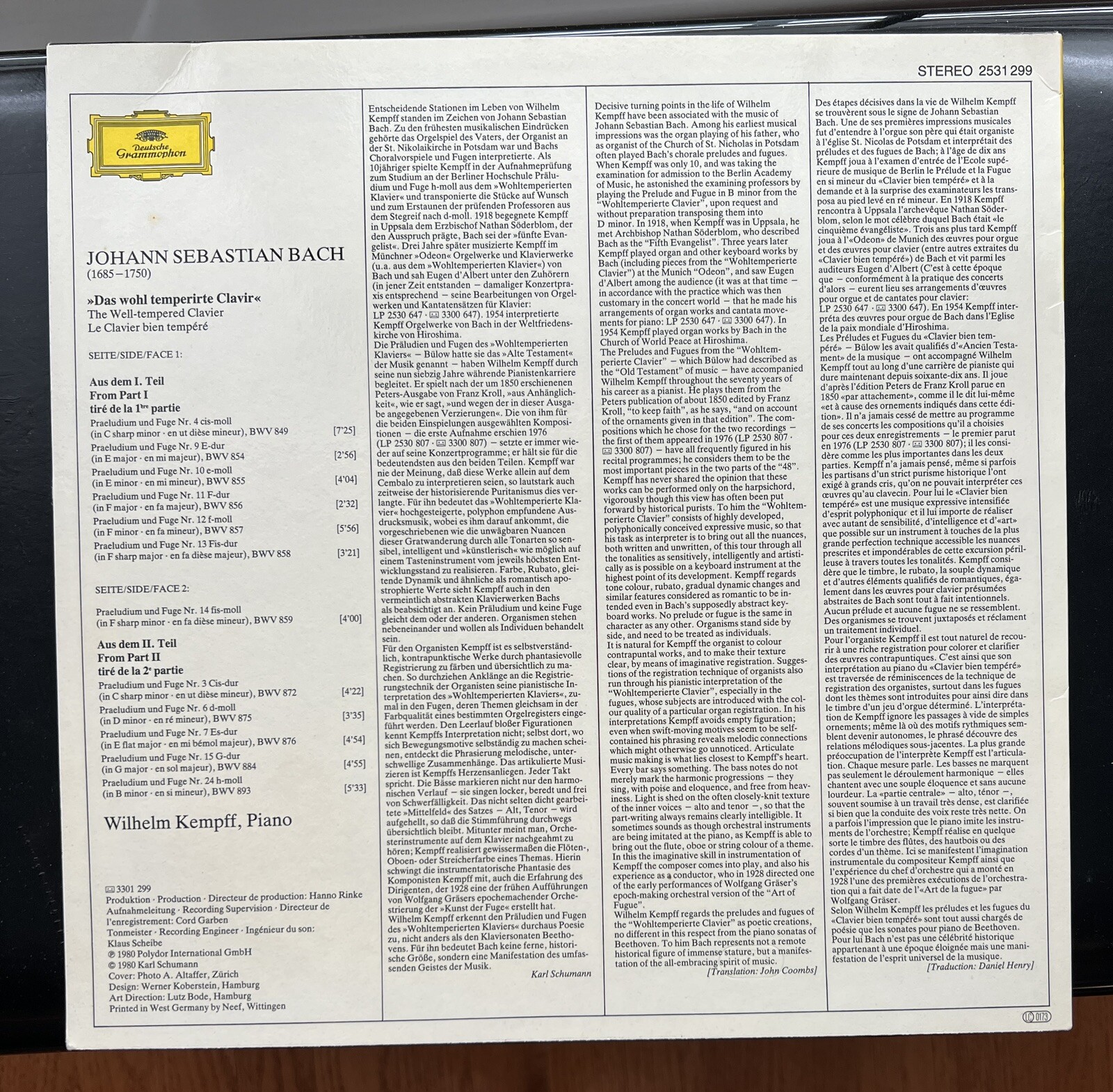 Wilhelm Kempff / JS Bach - Well Tempered Clavier - Selections - DG 2531 299 - Image 5