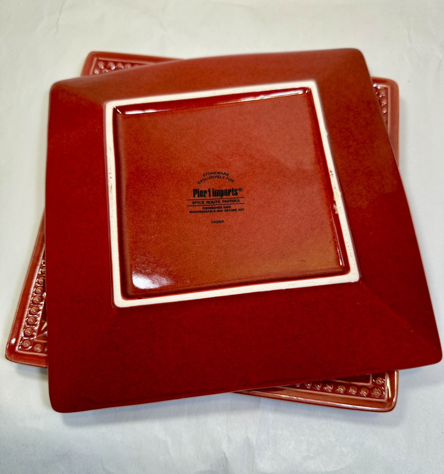 Set of 2 Pier 1 Imports Spice Route Paprika 8 3/8" Square Salad Plates - NOS - Image 3