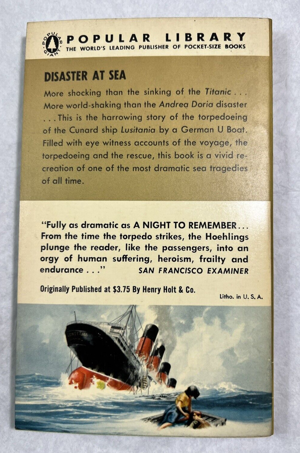 The Last Voyage of the Lusitania A.A. Hoehling 1957 Popular Library Paperback - Image 1