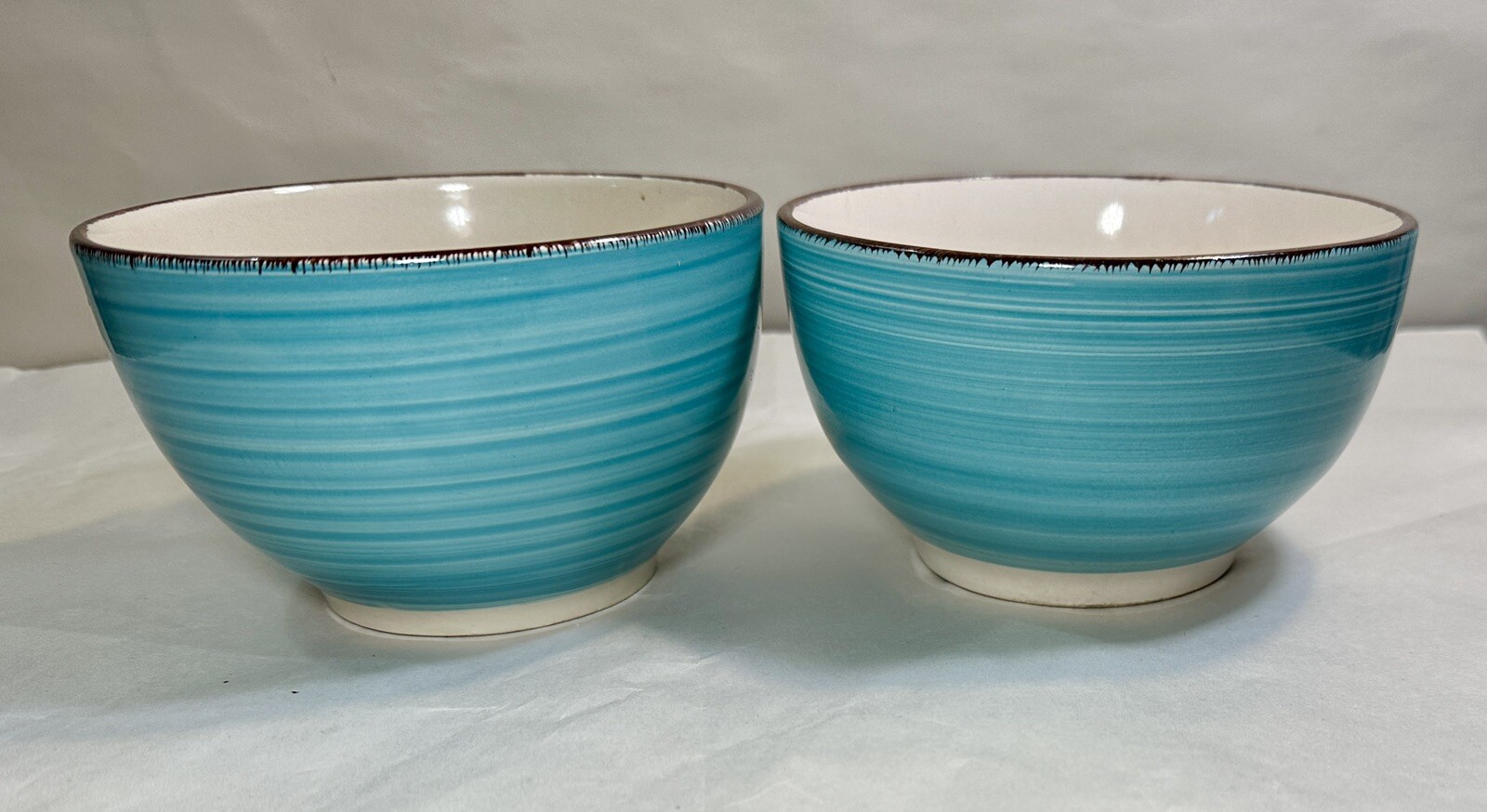 Set of 2 Royal Norfolk Turquoise Swirl Soup / Cereal Bowls -  5-1/2"  Stoneware