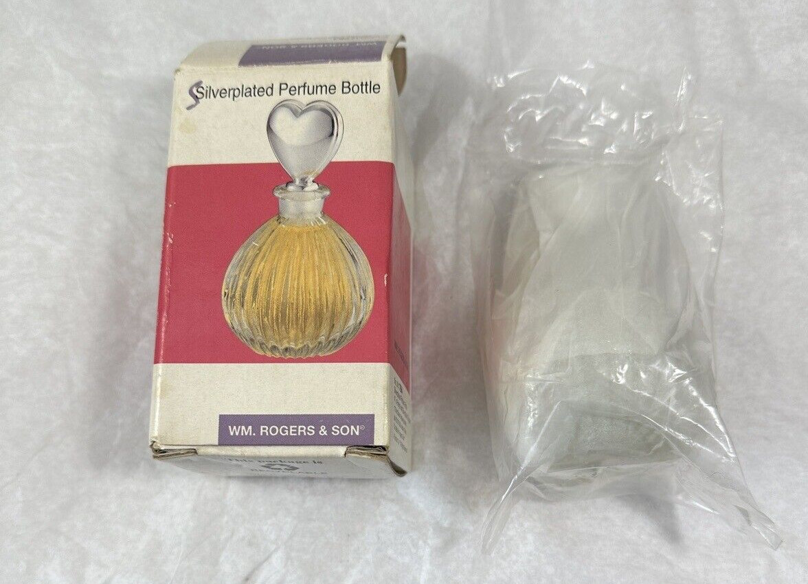 UNOPENED: WM Rogers Clear Glass Perfume Bottle With Silverplated Heart Stopper